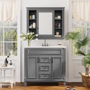 36'' Bathroom Vanity with Top Sink, Mirror Cabinet, Modern Bathroom Storage Cabinet with 2 Soft Closing Doors and 2 Drawers, Single Sink Bathroom Vanity