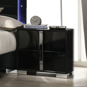 Contemporary Classic Black Bedside Table Bedroom Furniture 1pc Nightstand Chrome Legs Handles
