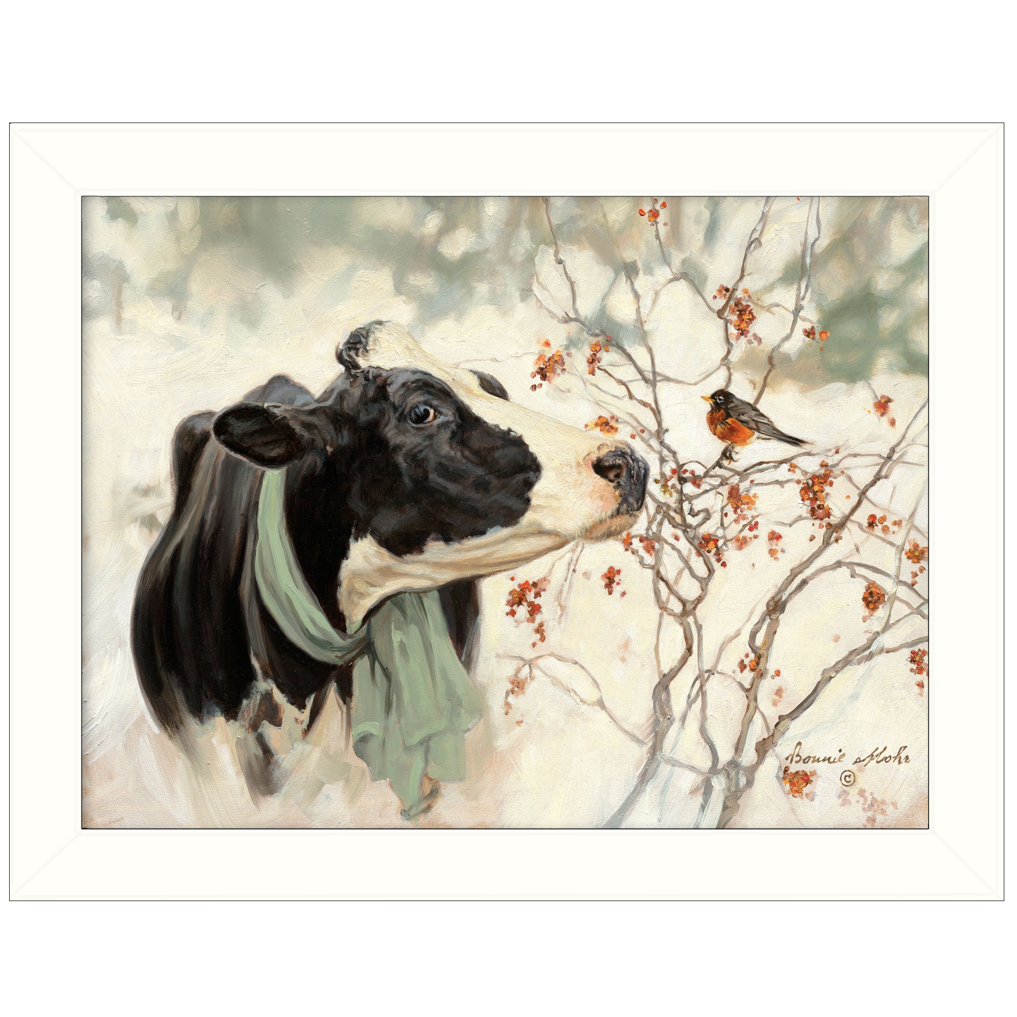 'The Winter Robin' by Bonnie Mohr, Ready to Hang Framed Print, White Frame