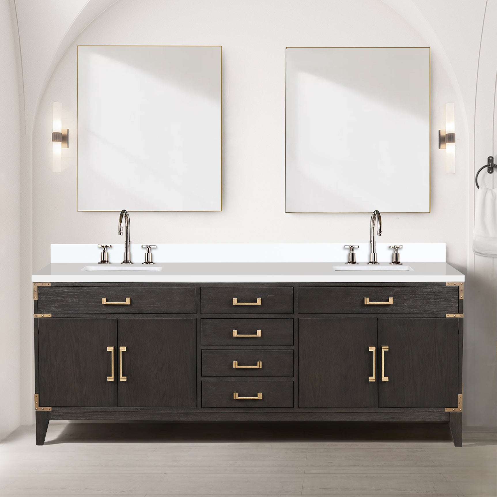 Brown Oak Double Bath Vanity 84 in. W x 22 in. D