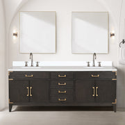 Brown Oak Double Bath Vanity 84 in. W x 22 in. D