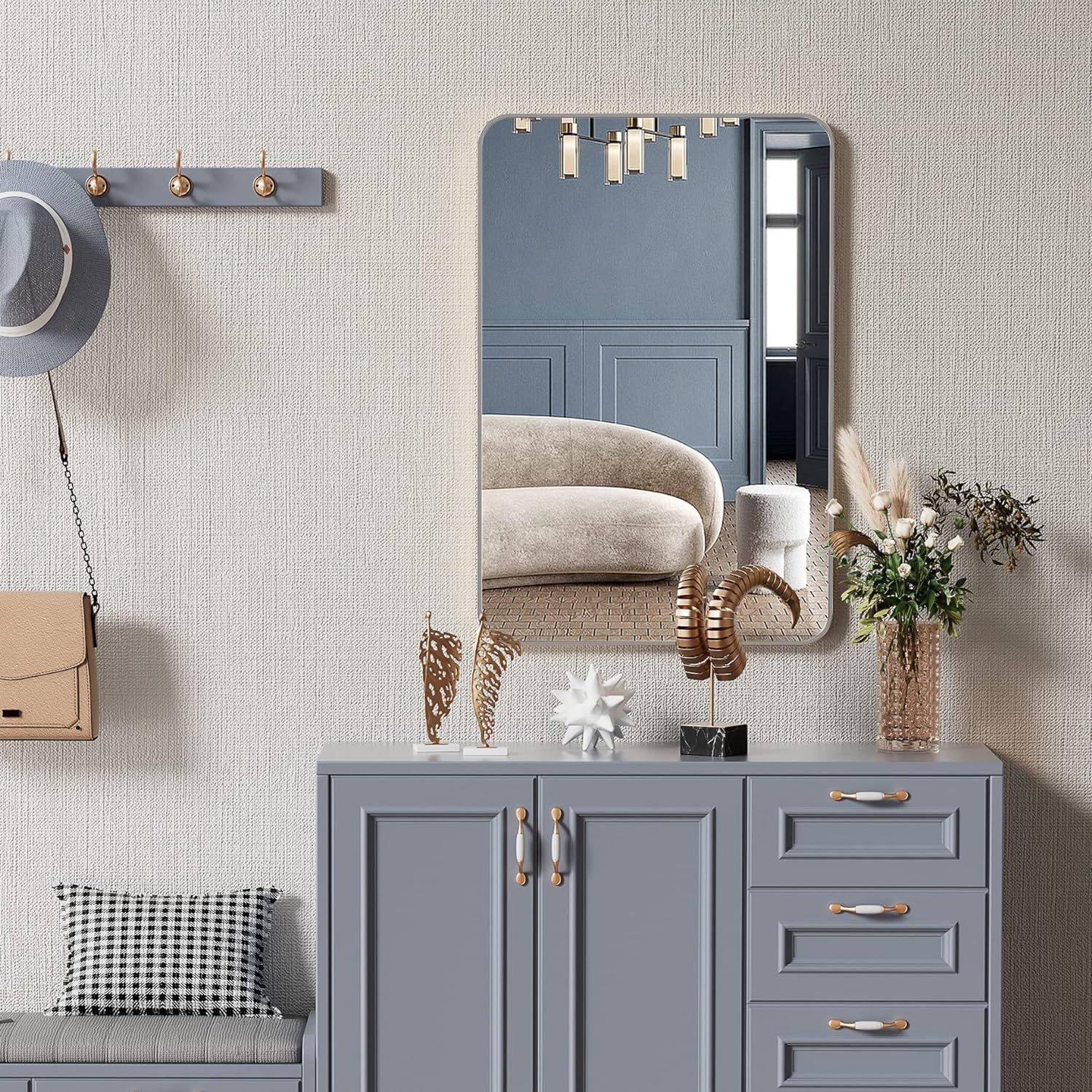 24x36 Inch Silver Metal Framed Rectangular Bathrrom Mirror for Wall.(W2203P156434)