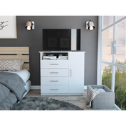 Peru 4 Drawer Dresser, Single Door Cabinet, One Open Shelf, Superior Top -White