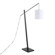 Arturo Contemporary Floor Lamp in Black Wood and Black Steel with White Fabric Shade by LumiSource