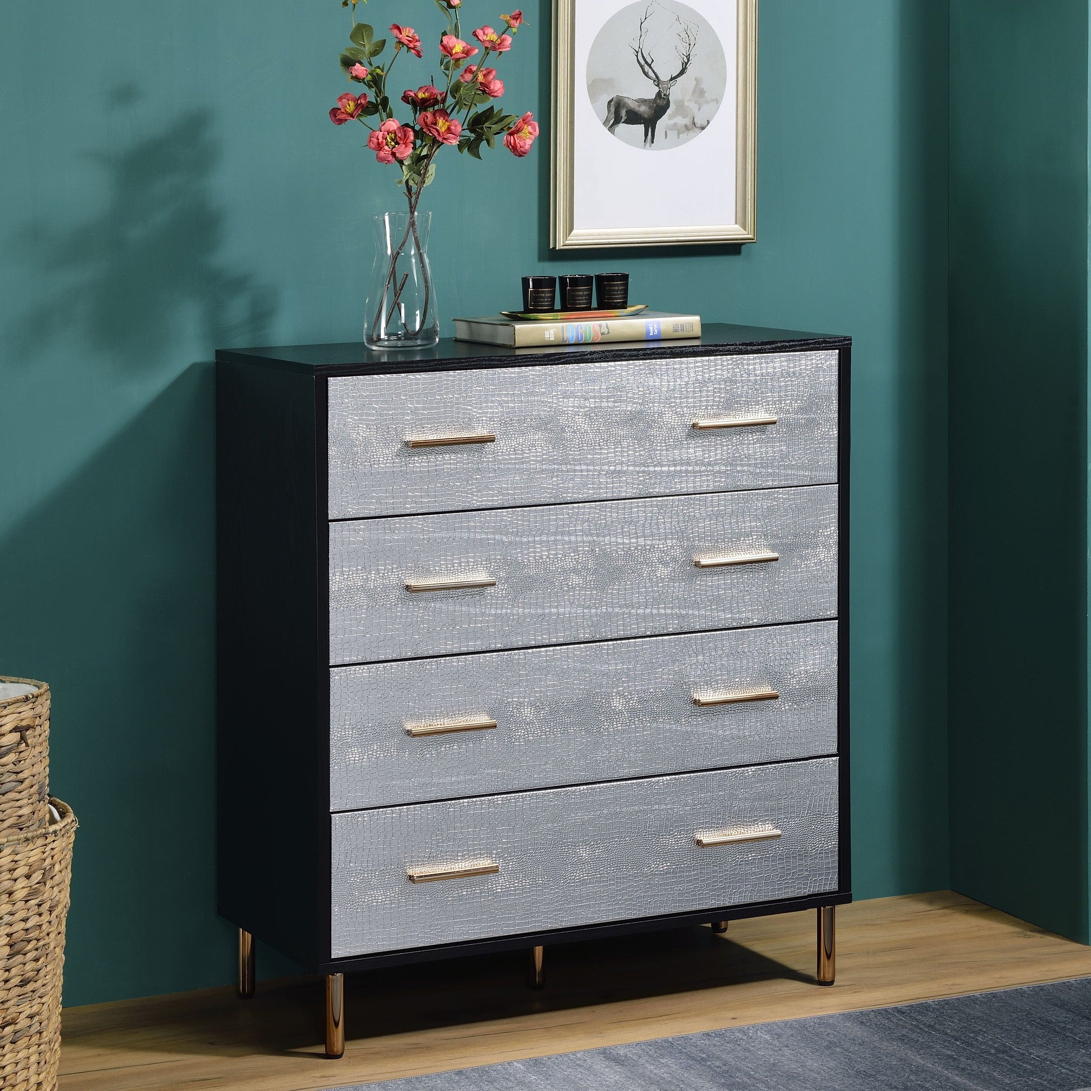 Black and Silver 4-Drawer Chest