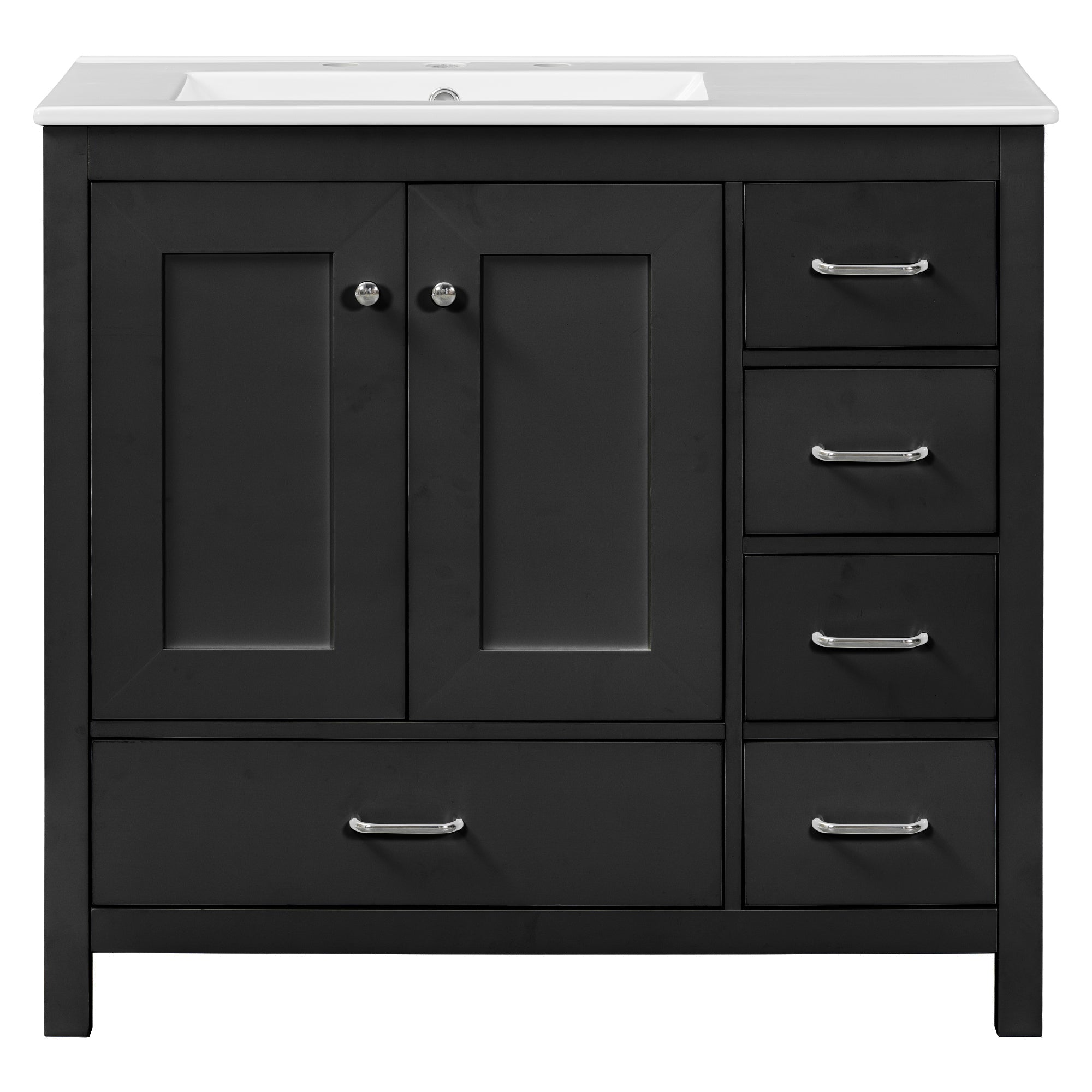 Modern 36' Black Bathroom Vanity with Ceramic Sink Combo, Abundant Storage Cabinet, Soft Close Doors and Drawers