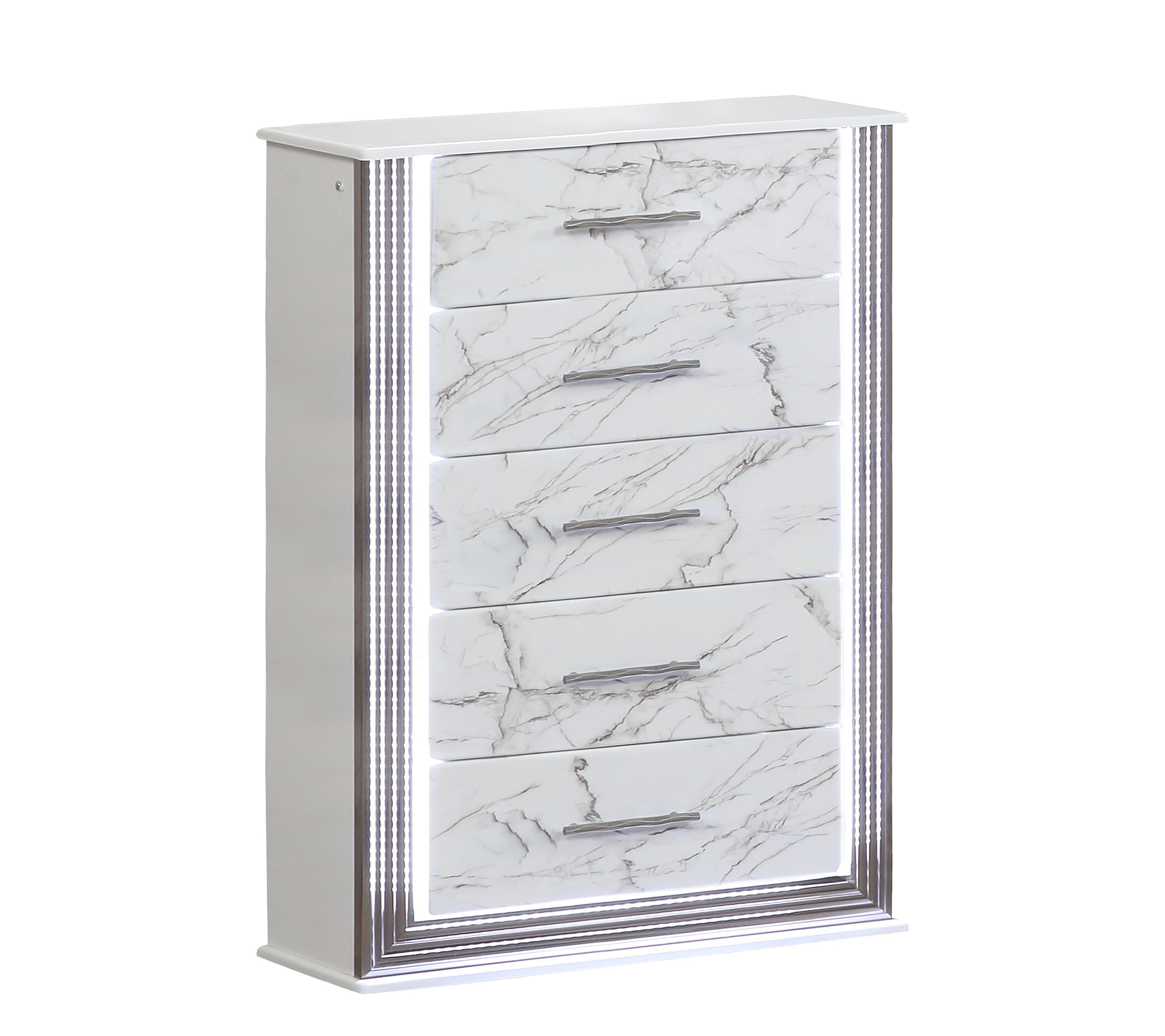 Desire Chest – Marble-Patterned Drawers with LED Side Panels and Metallic Trim for Spacious, Stylish Bedroom Organization  Same as B009P309339 (CA inventory)