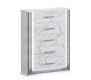 Desire Chest – Marble-Patterned Drawers with LED Side Panels and Metallic Trim for Spacious, Stylish Bedroom Organization      Same as G150109087  (NJ inventory)