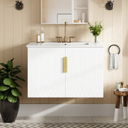 30' Vintage Bathroom Vanity with Ceramic Sink, with 3 Holes Single Ceramic Sink, Bathroom Storage Vanity Cabinet with 2 Soft Closing Doors