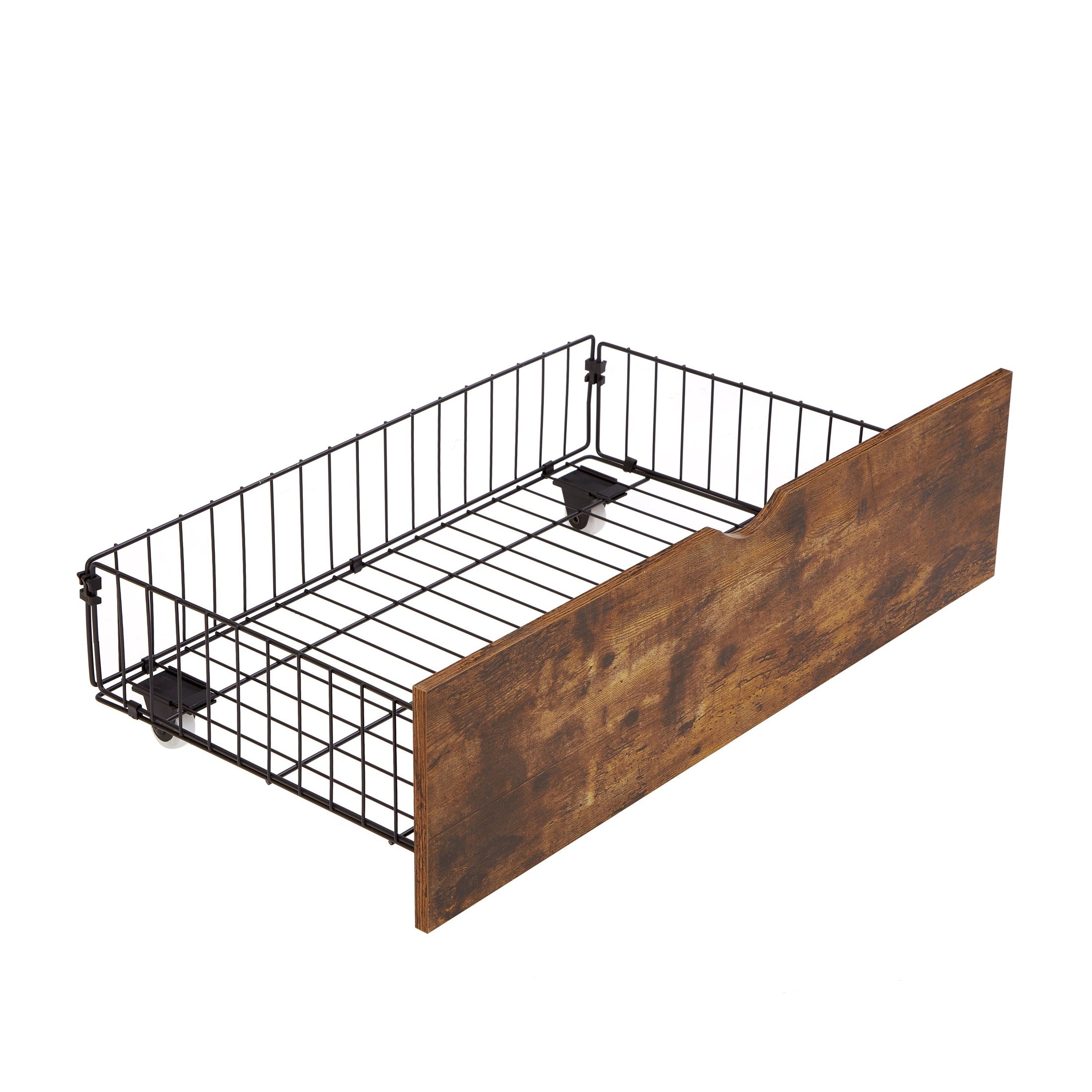 Modern Style Full Bed Drawers with Wheels Storage Solution Brown+Black MDF+Metal 25x15.7x7.7 inches