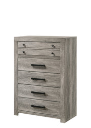 1pc Rustic Charm Weathered Gray Finish Metal Handles Five Drawers Tall Chest Bedroom Furniture