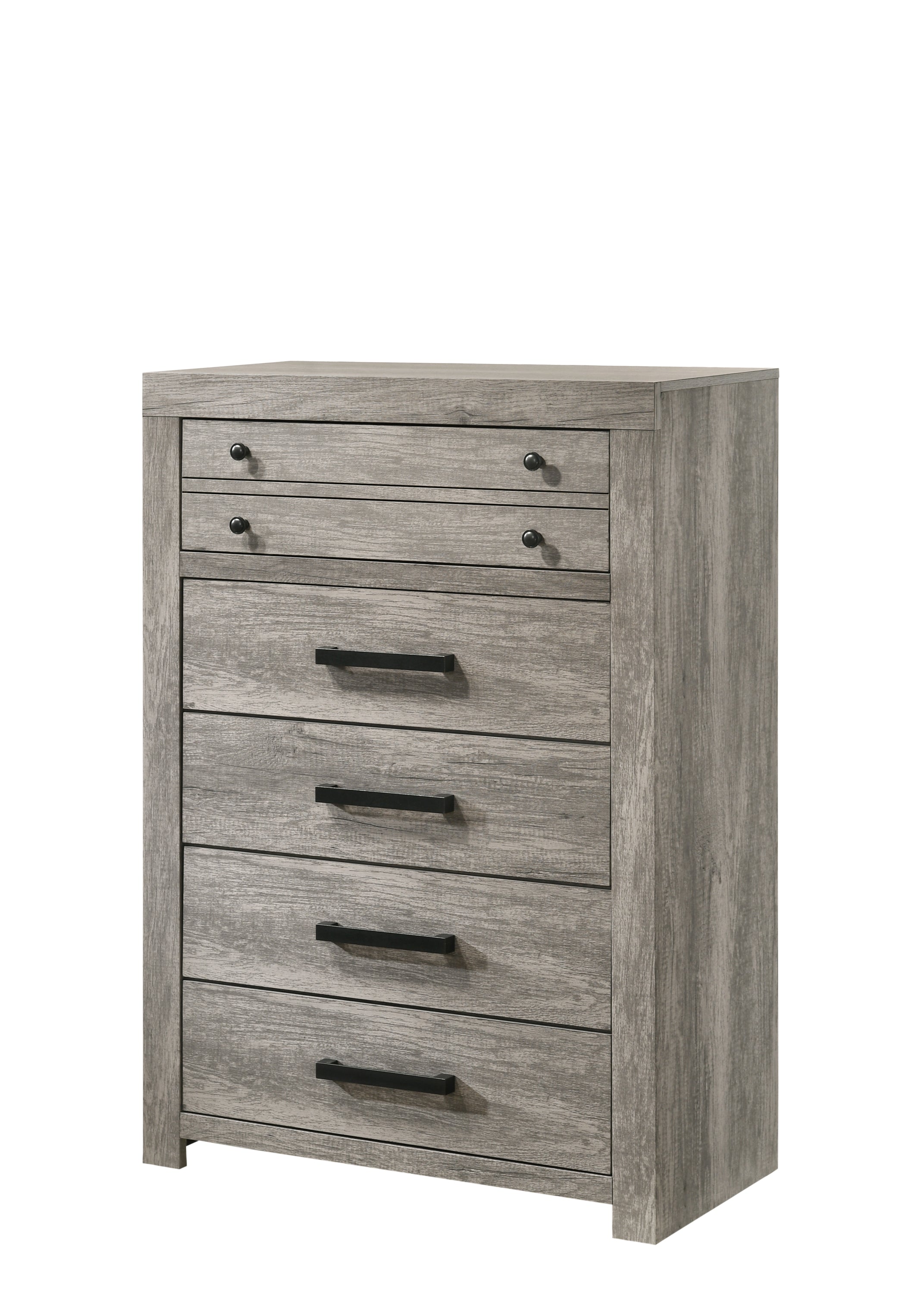 1pc Rustic Charm Weathered Gray Finish Metal Handles Five Drawers Tall Chest Bedroom Furniture