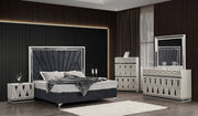 Lavita Modern & Contemporary Style 5 Pc King Upholstered Bedroom Set Made with Wood and Gold Accents in River Sand Grey (CA Inventory)