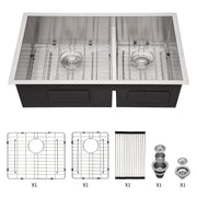 28' x 19' Modern Double Bowl Undermount Sink 60/40 Design with 10' Deep Basins in Brushed Nickel Stainless Steel