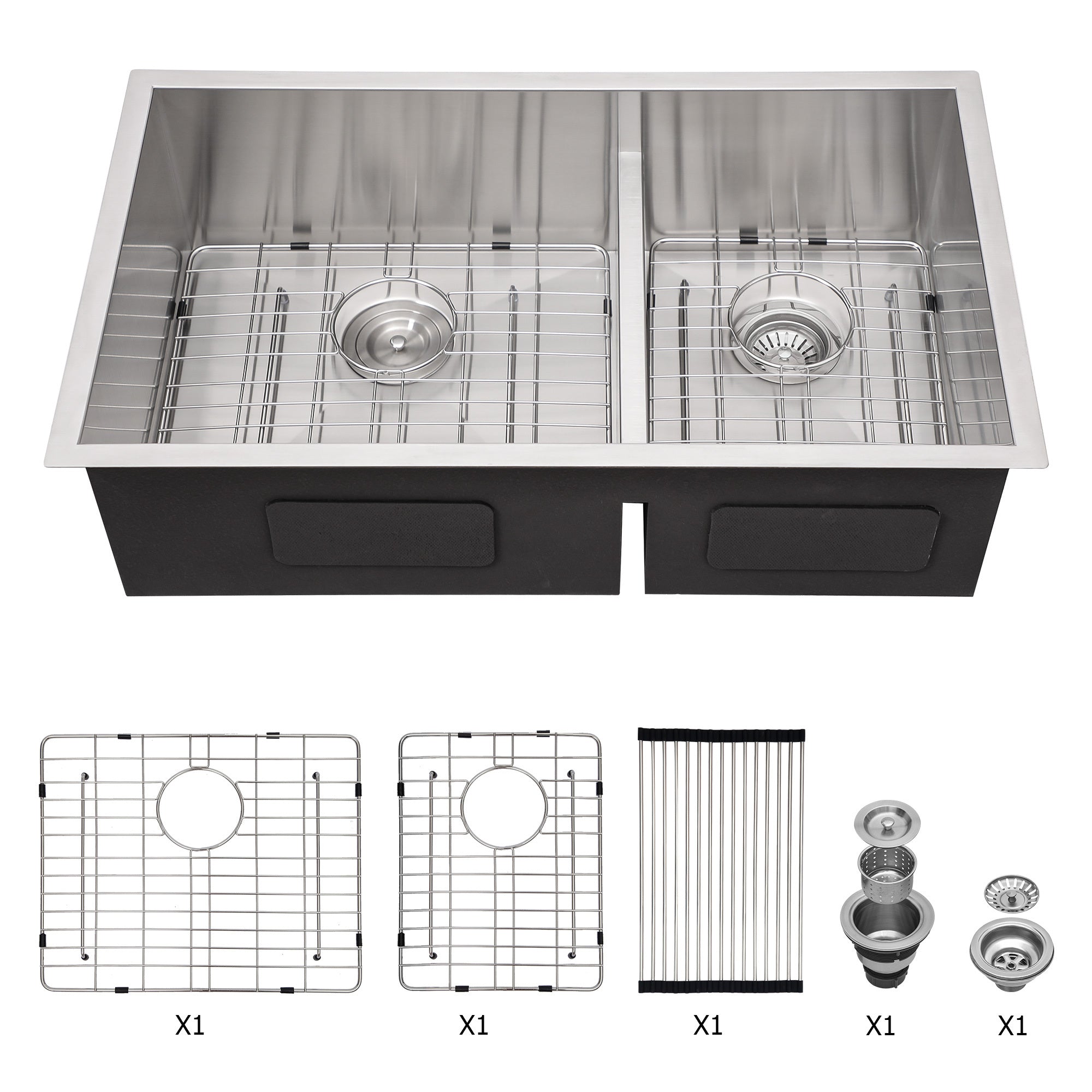 28' x 19' Modern Double Bowl Undermount Sink 60/40 Design with 10' Deep Basins in Brushed Nickel Stainless Steel