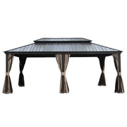 12' X 18' Hardtop Gazebo, Upgraded Metal Gazebo with Drainage System, Dual-Layer Galvanized Steel Roof, Curtain and Netting, Outdoor Shelter Canopy for Patio, Garden, and Backyard, Brown