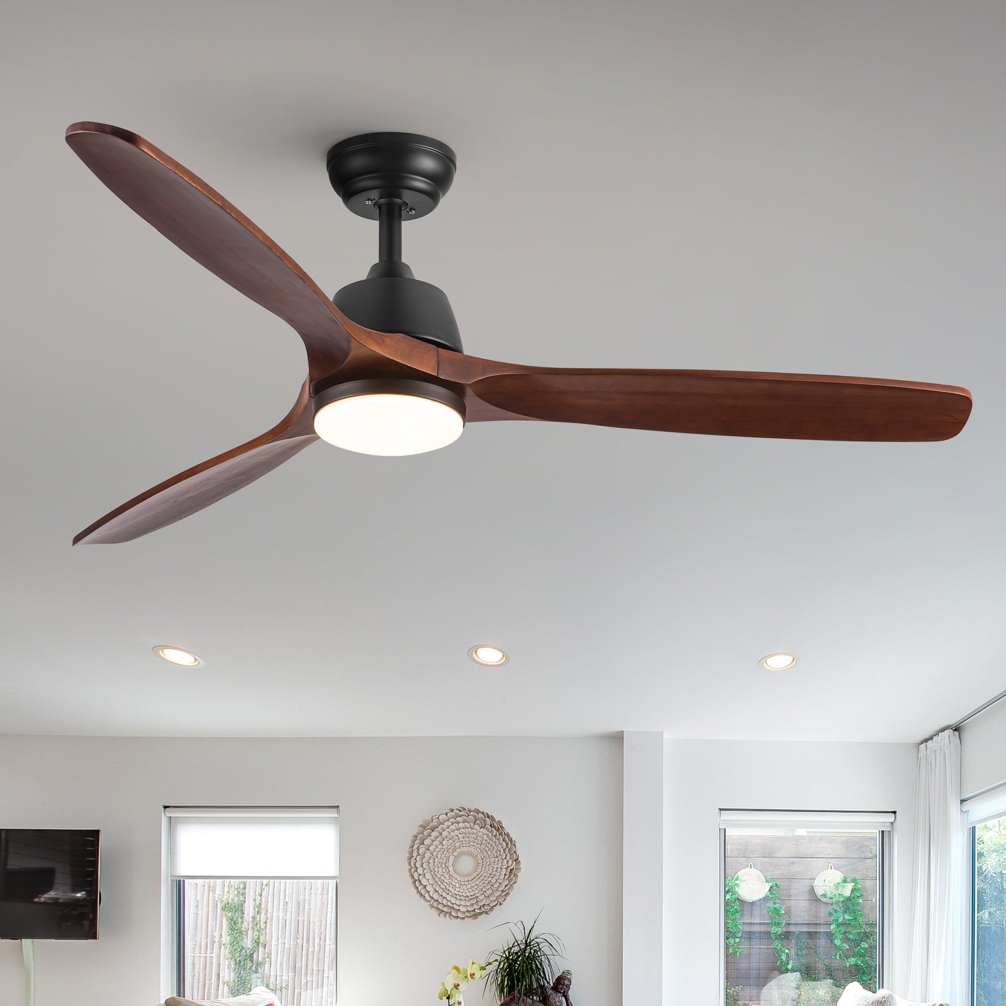 52' YUHAO Farmhouse Rustic  LED Ceiling Fan with Remote Control