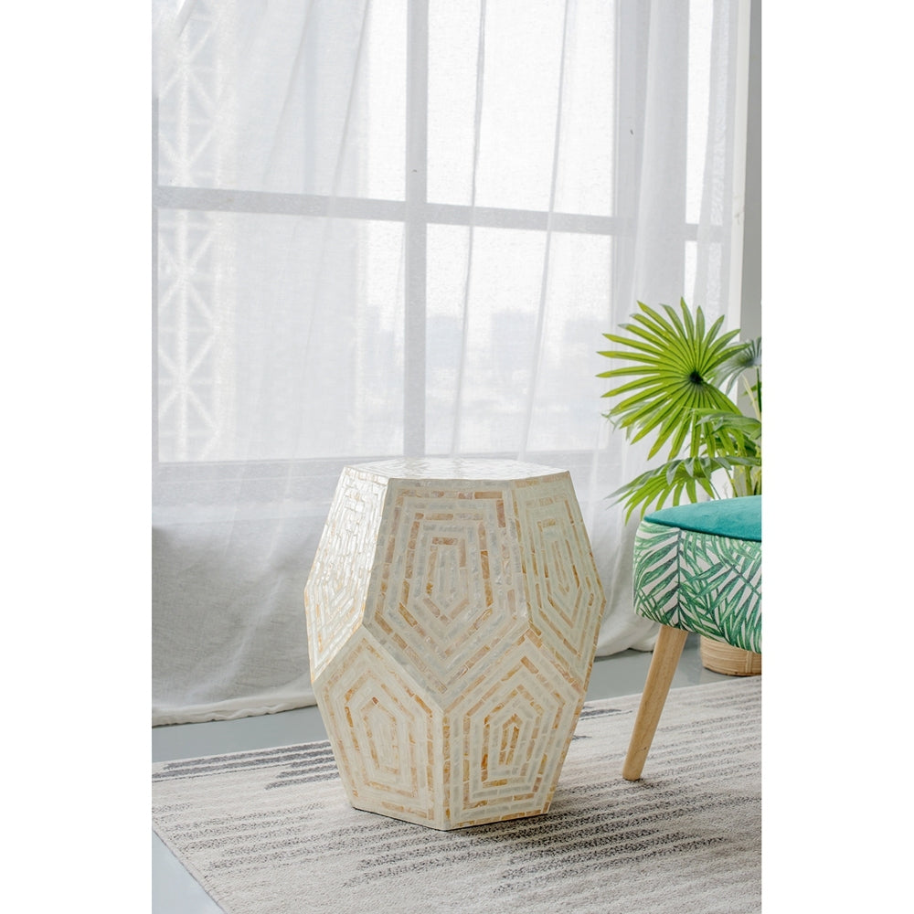 18x18x21' Hexagonal Capes Capiz Stool, Cream/Yellow