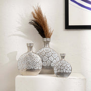 Decorative Hexagonal Embossed Aluminum Vases – Set of 3 Table Accents