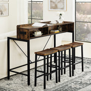 59 inch bar table, dining table, sofa table with power socket and LED light, 3 saddle stools, 4-piece bar table and chairs set for living room, dining room and kitchen