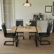 55 ' dining table modern rural industrial rectangular MDF wood set and PU armless dining chair set 4,kitchen black metal table legs dining table and chair set,
