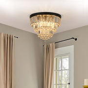 20' Luxury Crystal Flush Mount Ceiling Light with Black Finish – Elegant 6-Light Chandelier for Living Room, Dining Room, or Bedroom (Bulb Not Included)