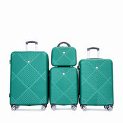 4-Piece ABS Lightweight Suitcase Set with 14-Inch Makeup Box and Aircraft Wheels in Dark Green