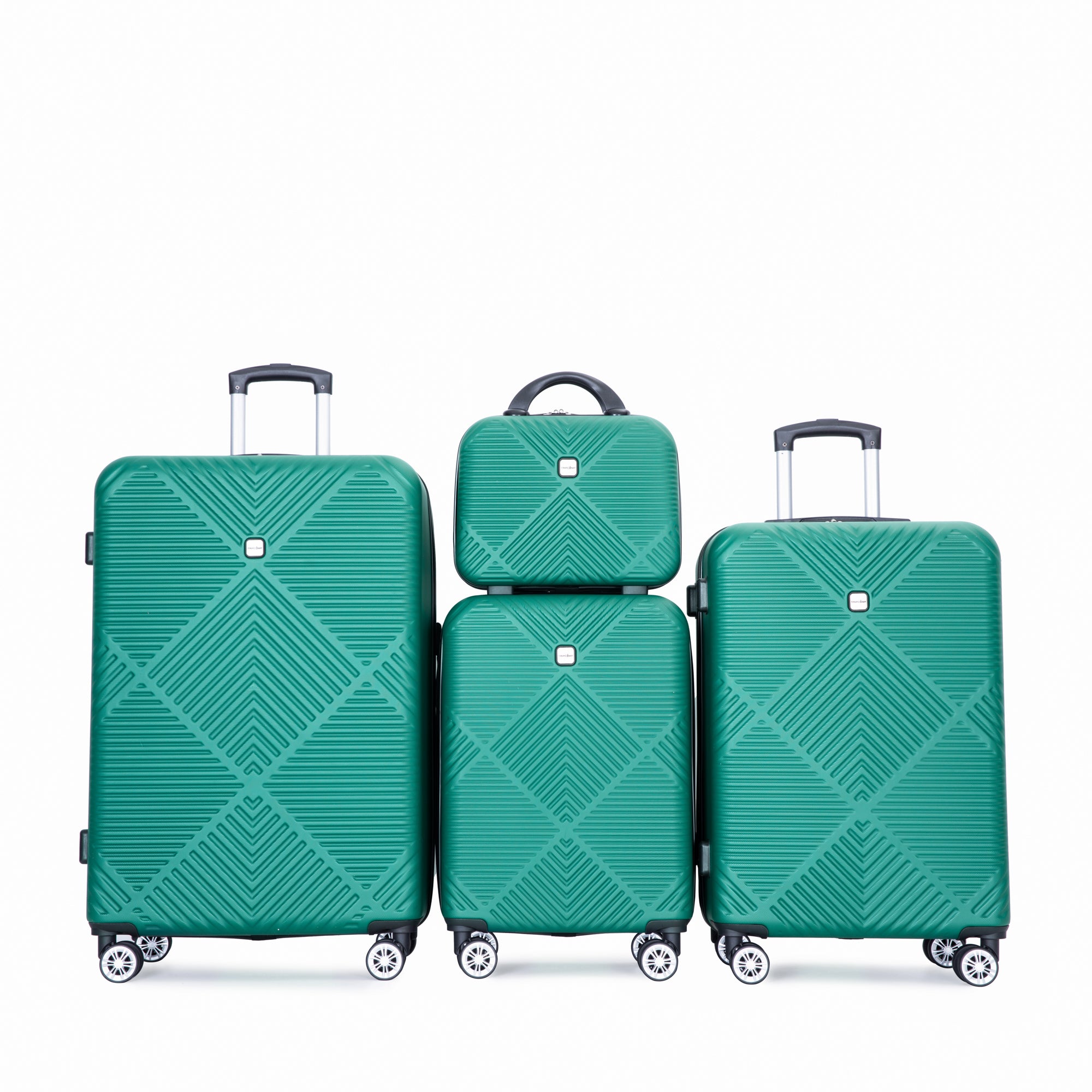 4-Piece ABS Lightweight Suitcase Set with 14-Inch Makeup Box and Aircraft Wheels in Dark Green
