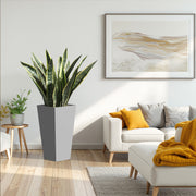 25' H Tall Metal Tapered Planter – Large Outdoor & Indoor Garden Plant Pot with Drainage Hole and Rubber Plug, Stylish Burnished Grey Finish for Home and Patio
