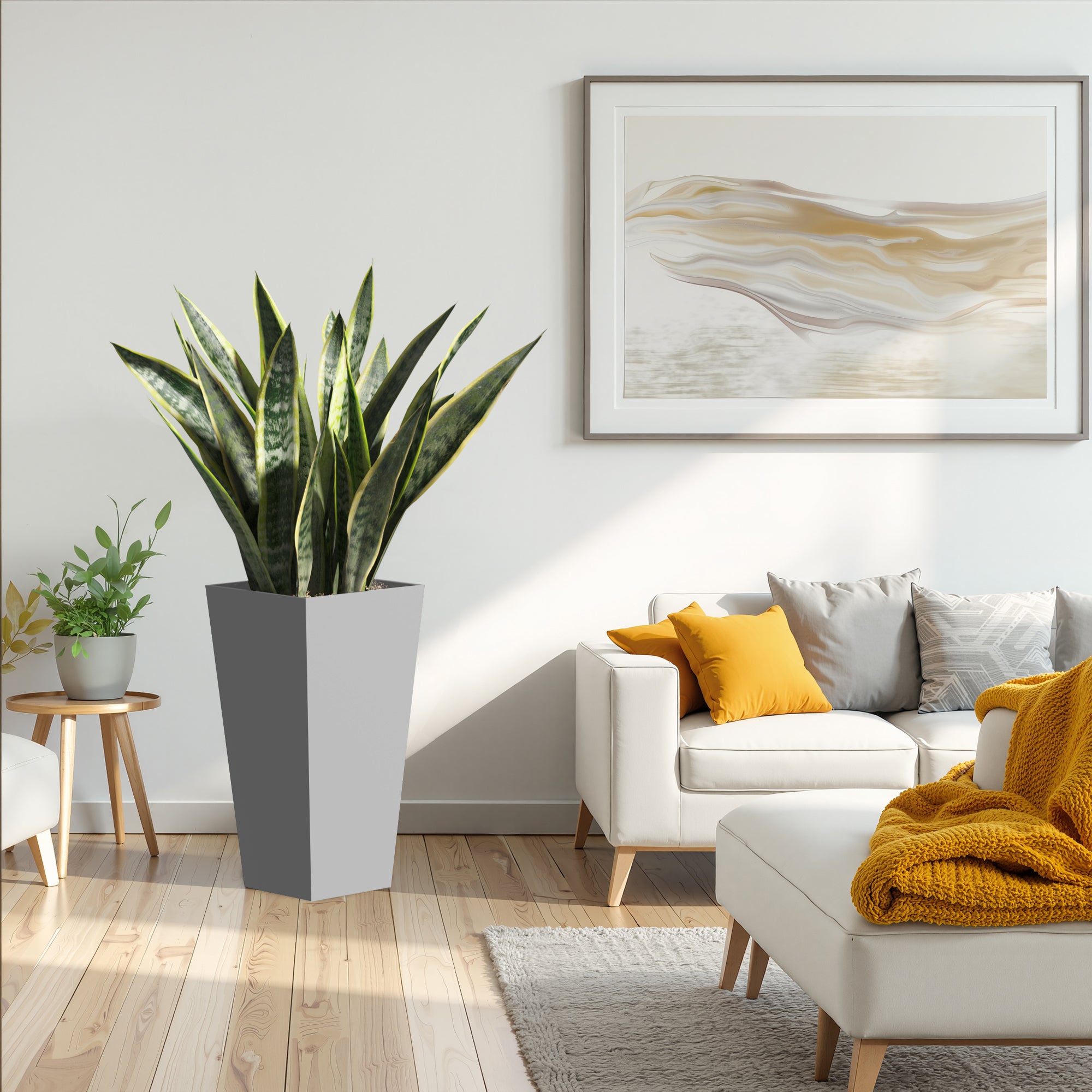 25' H Tall Metal Tapered Planter – Large Outdoor & Indoor Garden Plant Pot with Drainage Hole and Rubber Plug, Stylish Burnished Grey Finish for Home and Patio