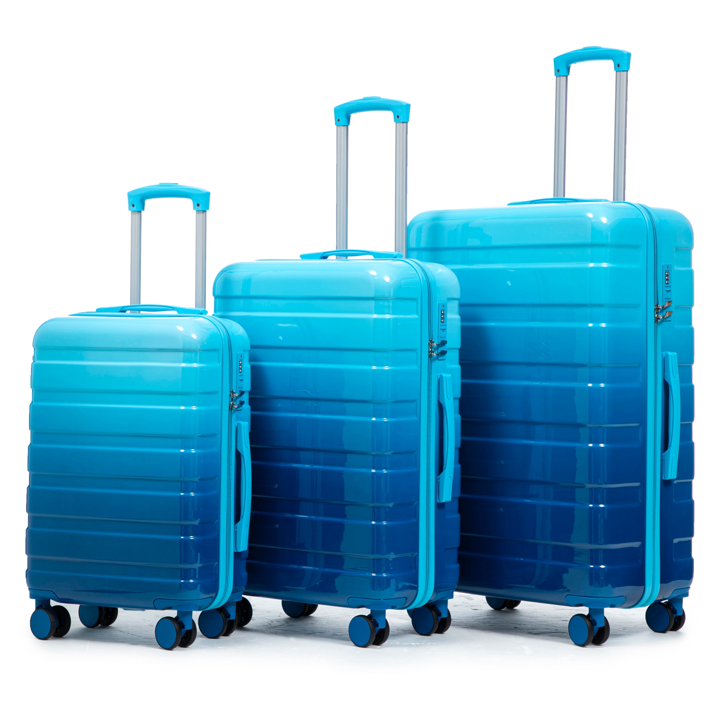 20'/24'/28' 3 pcs/set in PC Spinner Wheel Luggage, Carry on Suitcase, With Gradient Color and Combination Lock(Navy+Light Blue)