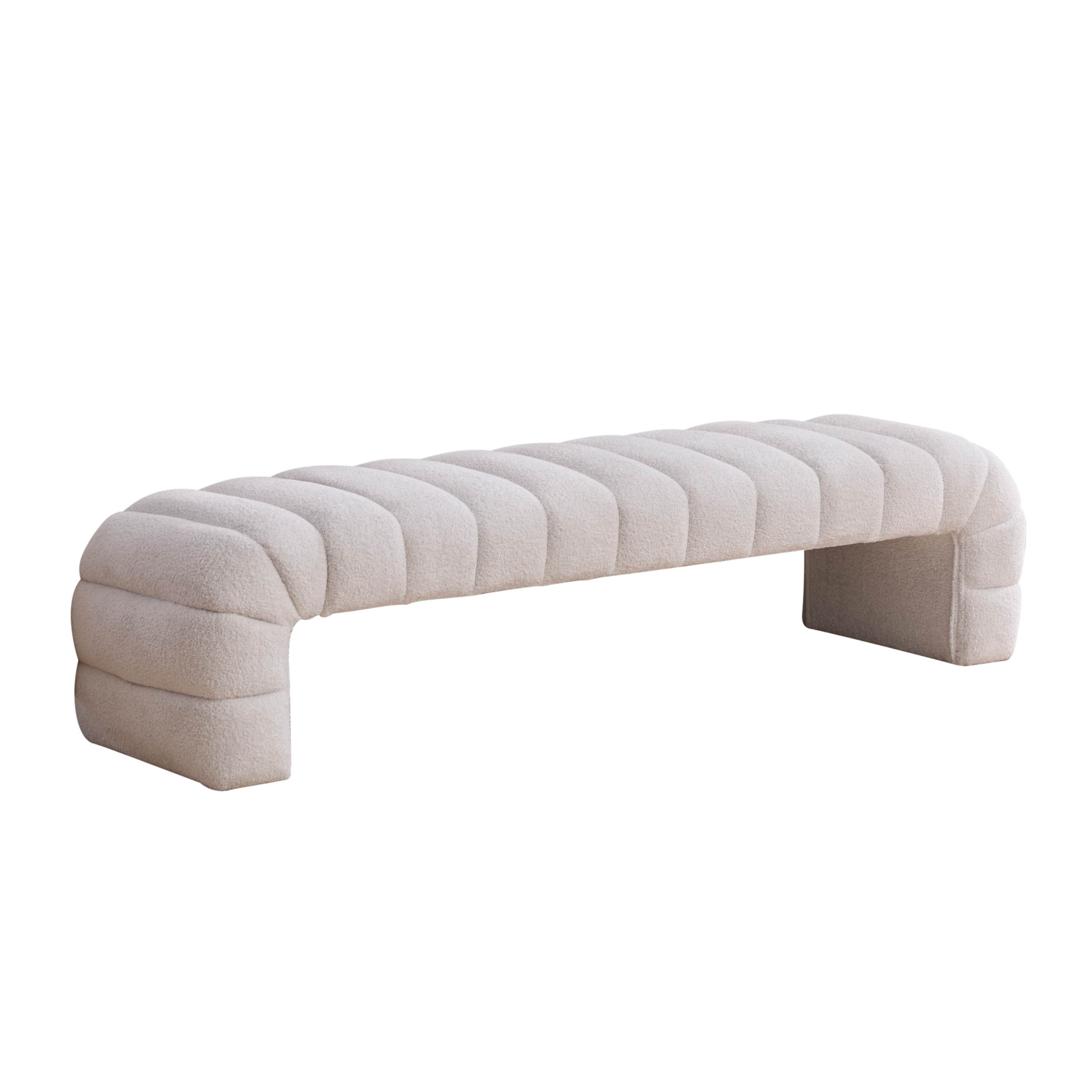 Modern Upholstered Armless Bed Bench, Channel Tufted Couch Daybed Chaise, Ivory Chenille, 69.7' Wide
