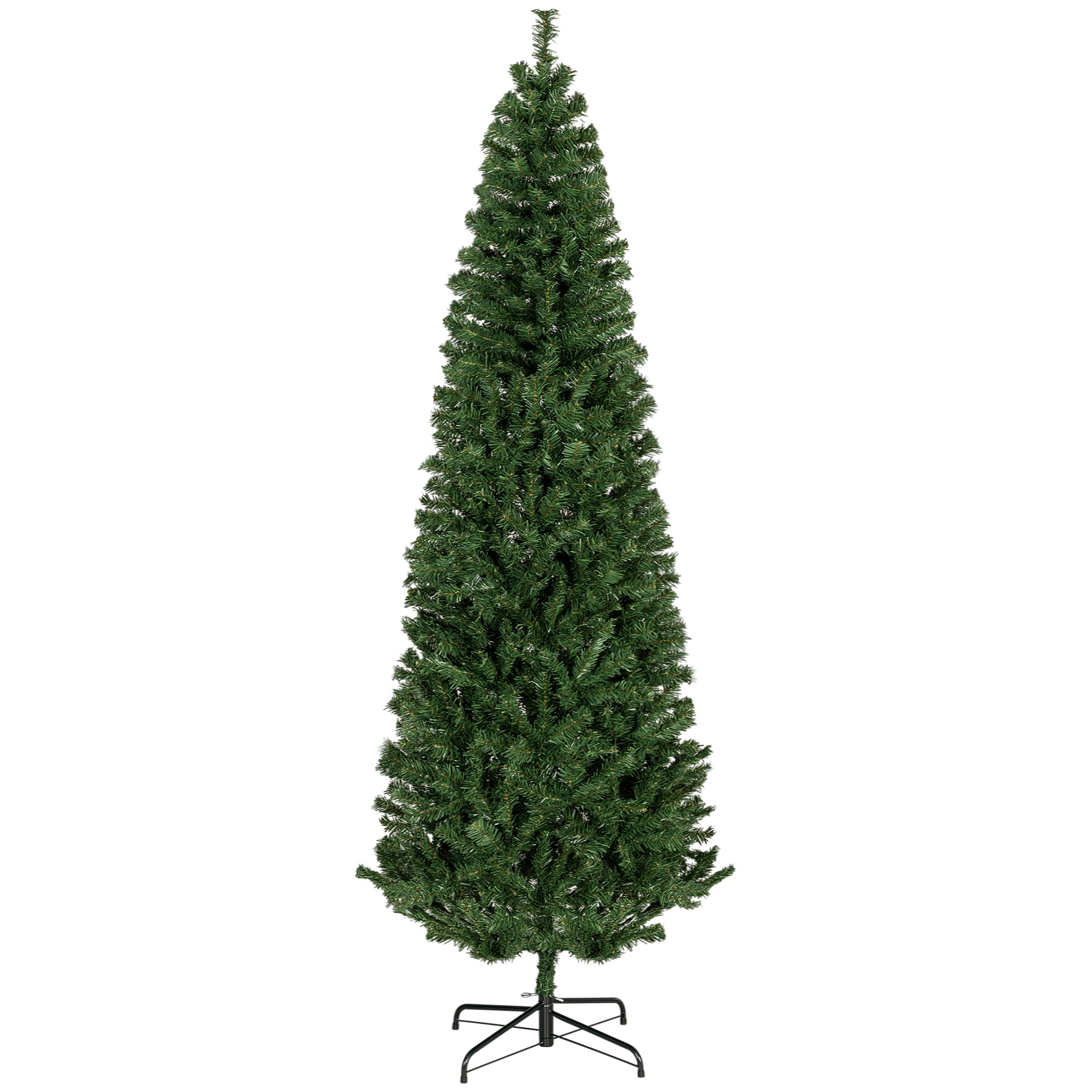 HOMCOM 7ft Pencil Christmas Tree, Unlit Artificial Christmas Tree Slim Douglas Fir Xmas Tree with Realistic Branches, Halloween Tree with 818 Tips, Green
