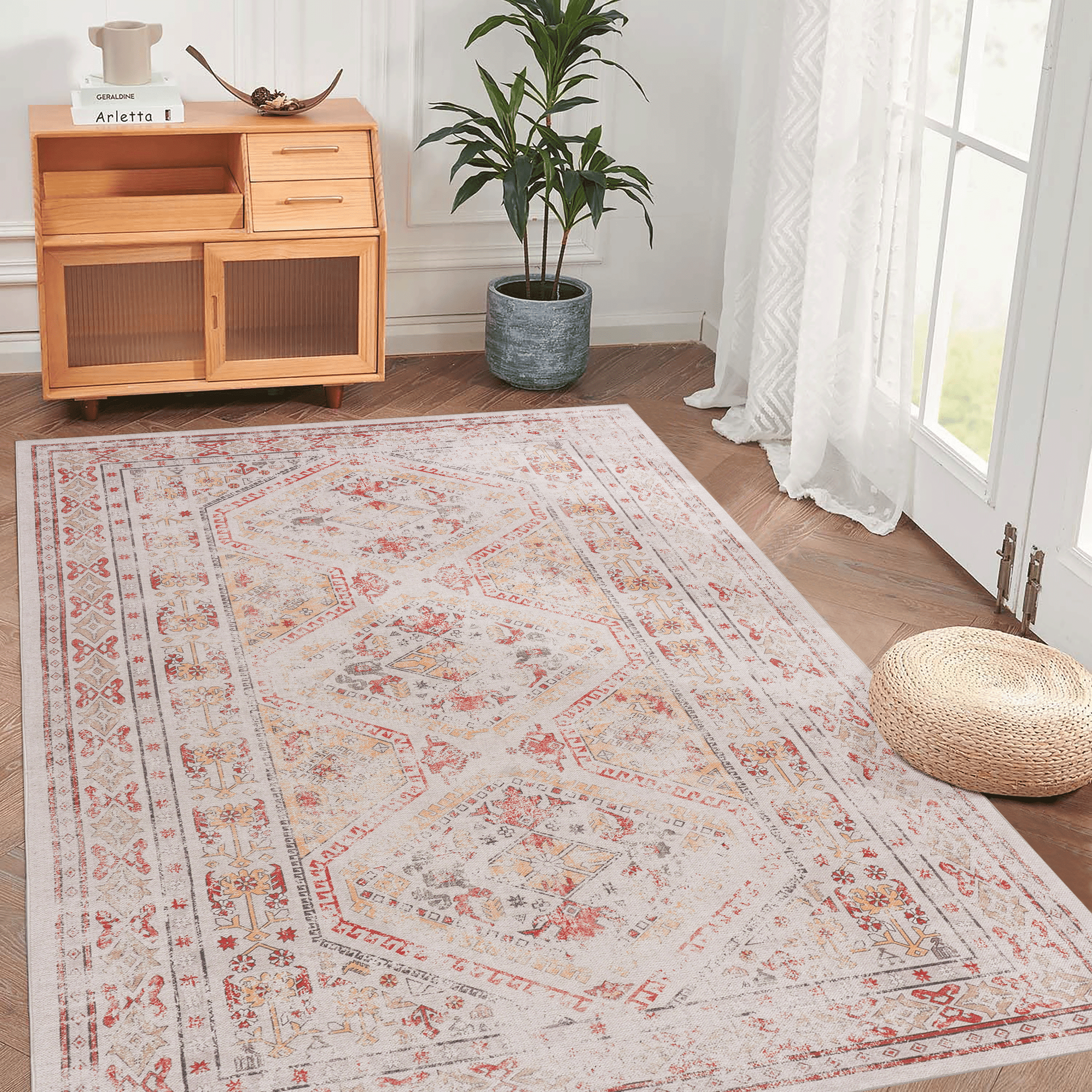 MAVAL Beige Washable Rug 9x12 Area Rug (Beige, 9'x12')