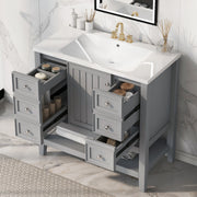 36' Bathroom Vanity with Sink, One Cabinet and Three Drawers, Solid Wood and MDF Board, Grey (Old Sku:SY999505AAE-6)