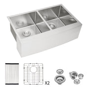 Double Bowl Farmhouse Sink 33'x21'x10' Stainless Steel Apron Front Kitchen Sink 16 Gauge Brushed Nickel