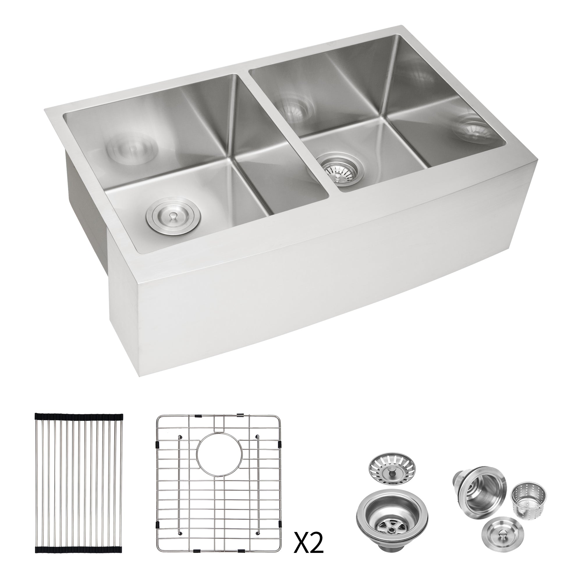 Double Bowl Farmhouse Sink 33'x21'x10' Stainless Steel Apron Front Kitchen Sink 16 Gauge Brushed Nickel