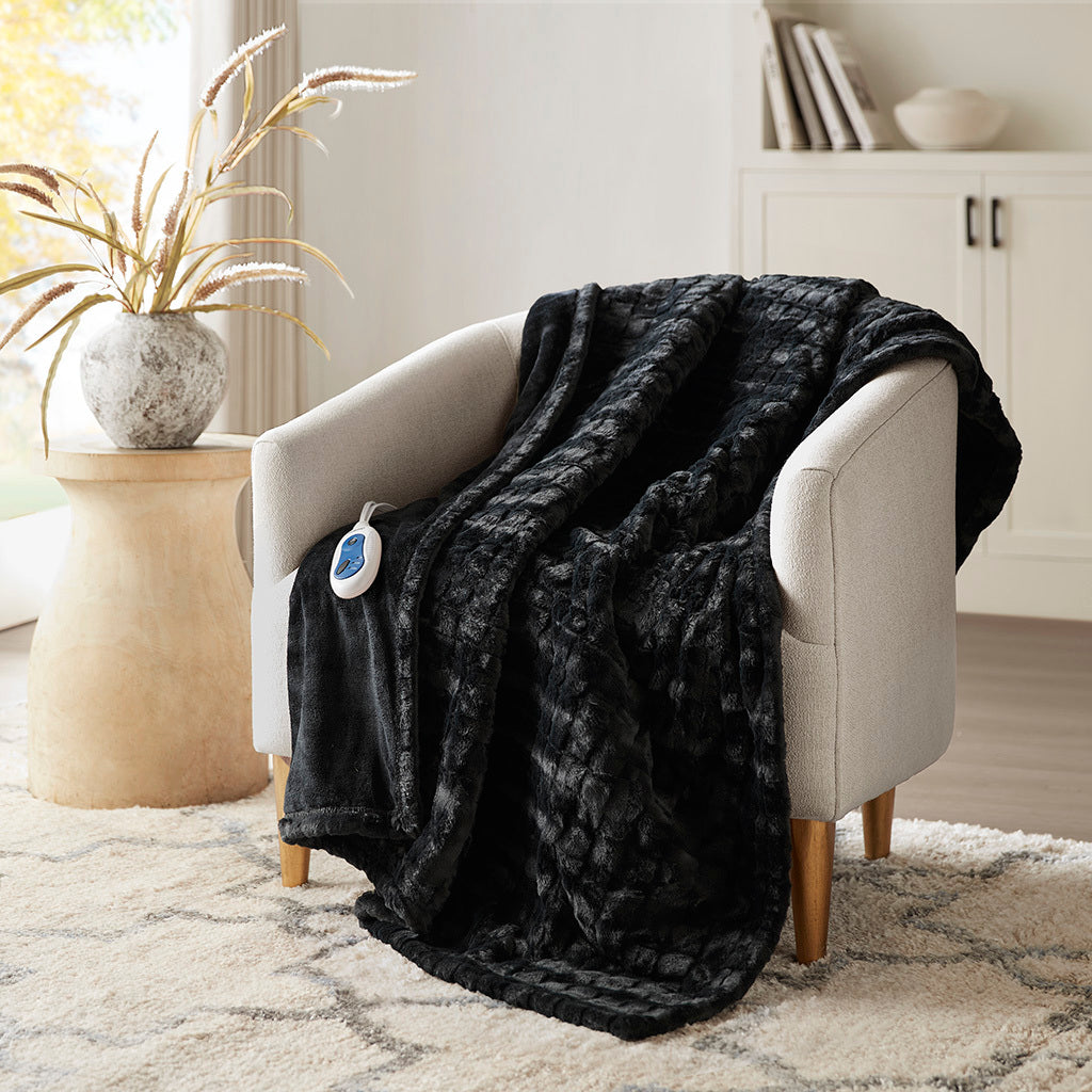 1 PCS 50x70' Oversized Faux Fur Heated Throw Black Texture