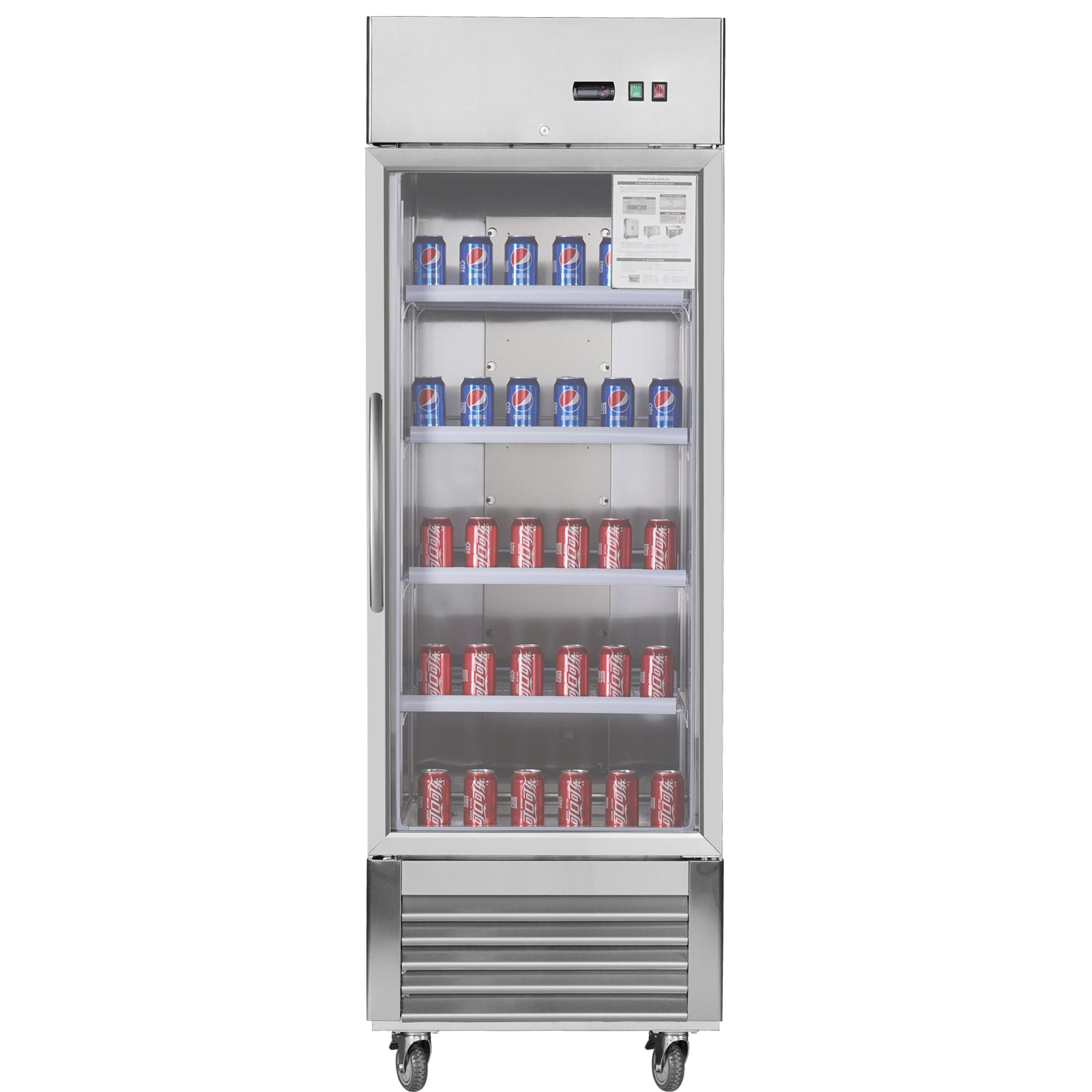 27'W Commercial Refrigerator 1 Glass Door Stainless Steel Interior and Exterior Construction Display Refrigerator 18.68 Cu.ft. Reach-in Merchandising Refrigerator Upright Fan Cooling Merchandiser