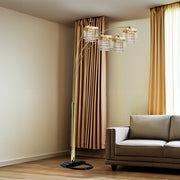 Gold 4-SQUARE SHADE CRYSTAL INSPIRED ARCH FLOOR LAMP