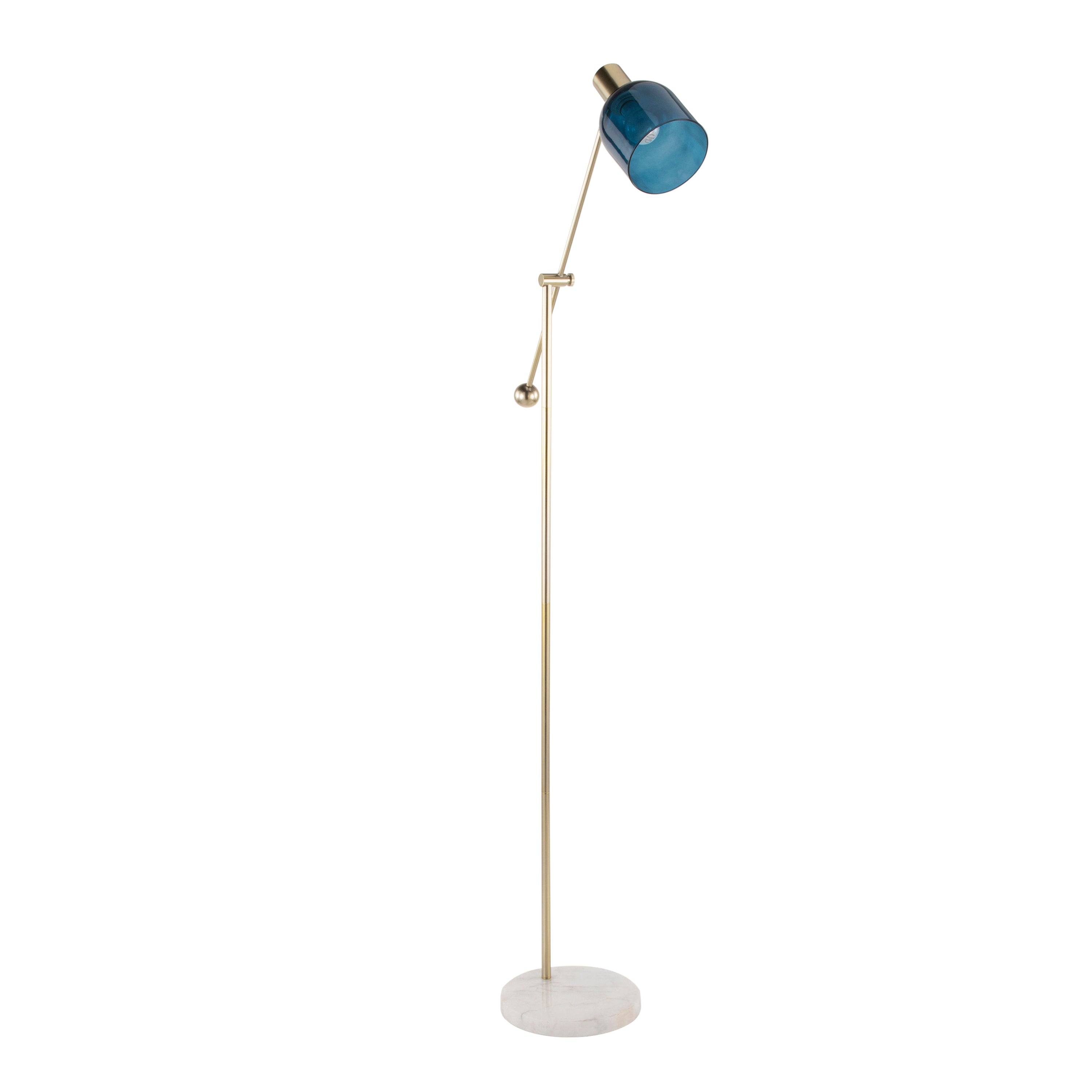 Marcel Contemporary Floor Lamp in White Marble, Gold Metal and Blue Glass by LumiSource