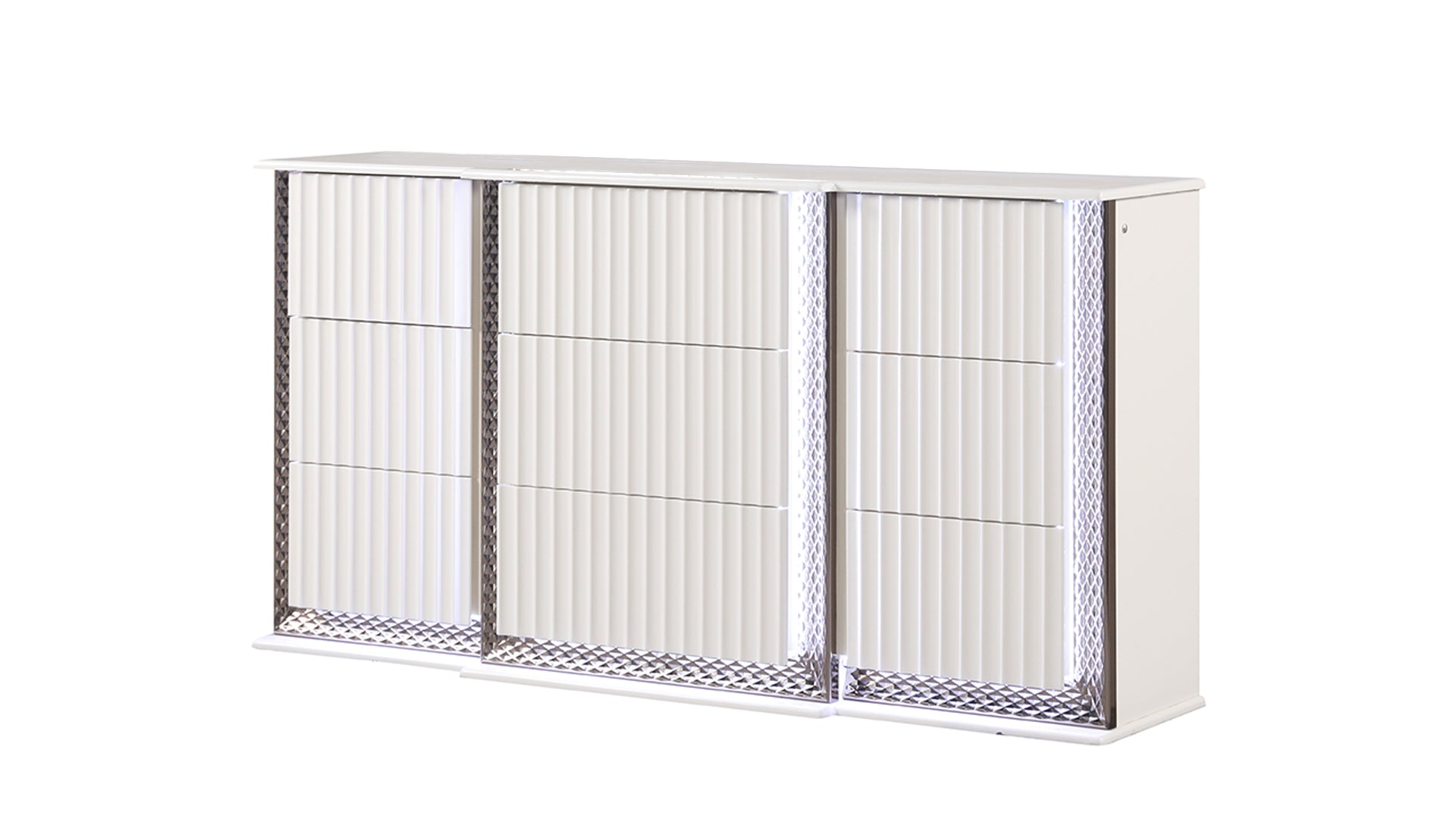 Fabio Contemporary Style 6-Drawer Dresser Made with Diamond-Patterned Side Accents with LED Lighting and Wood in White Finish(INCLUDES DRESSER ONLY)  same as B009P309318 (CA inventory)