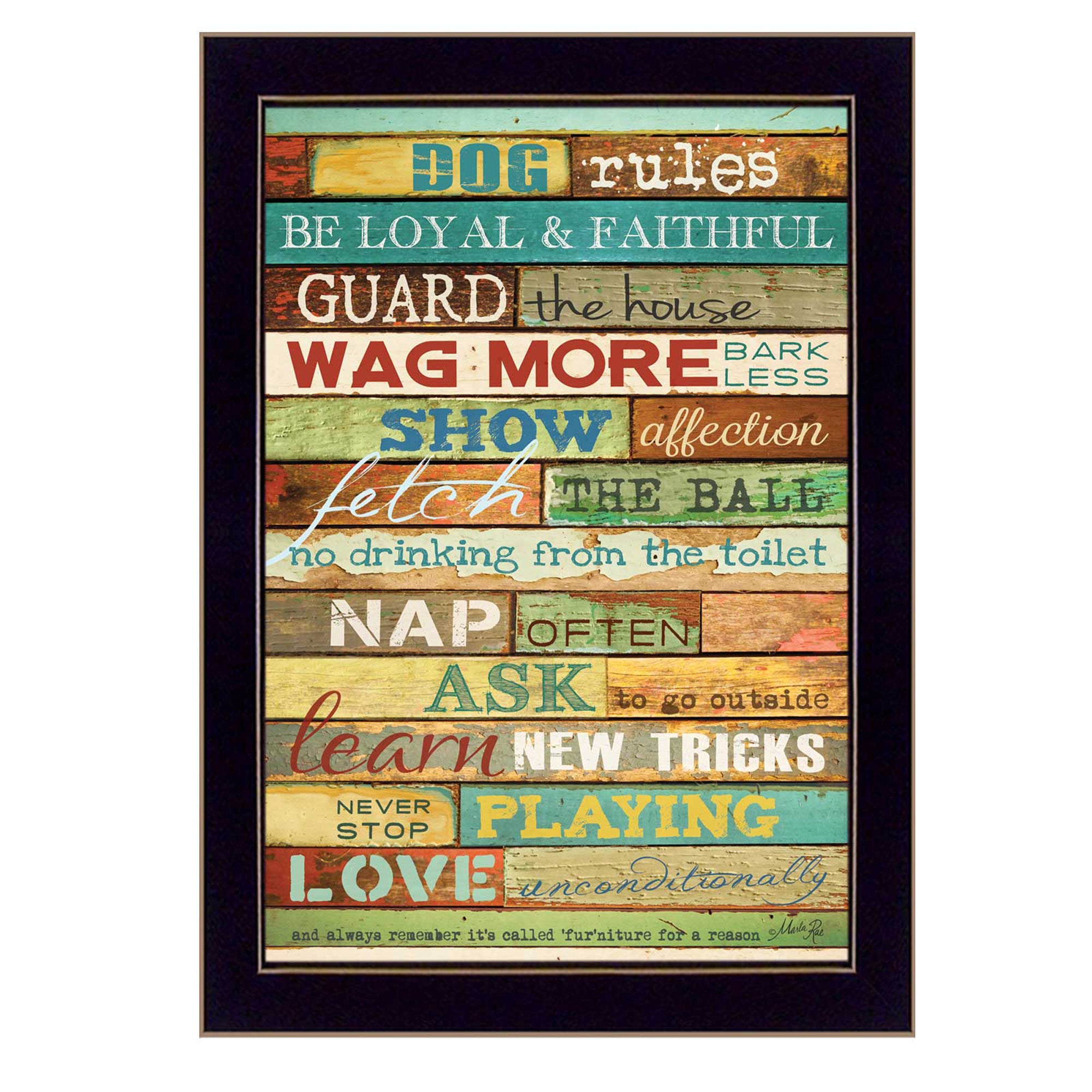 'Dog Rules' By Marla Rae, Printed Wall Art, Ready To Hang Framed Poster, Black Frame