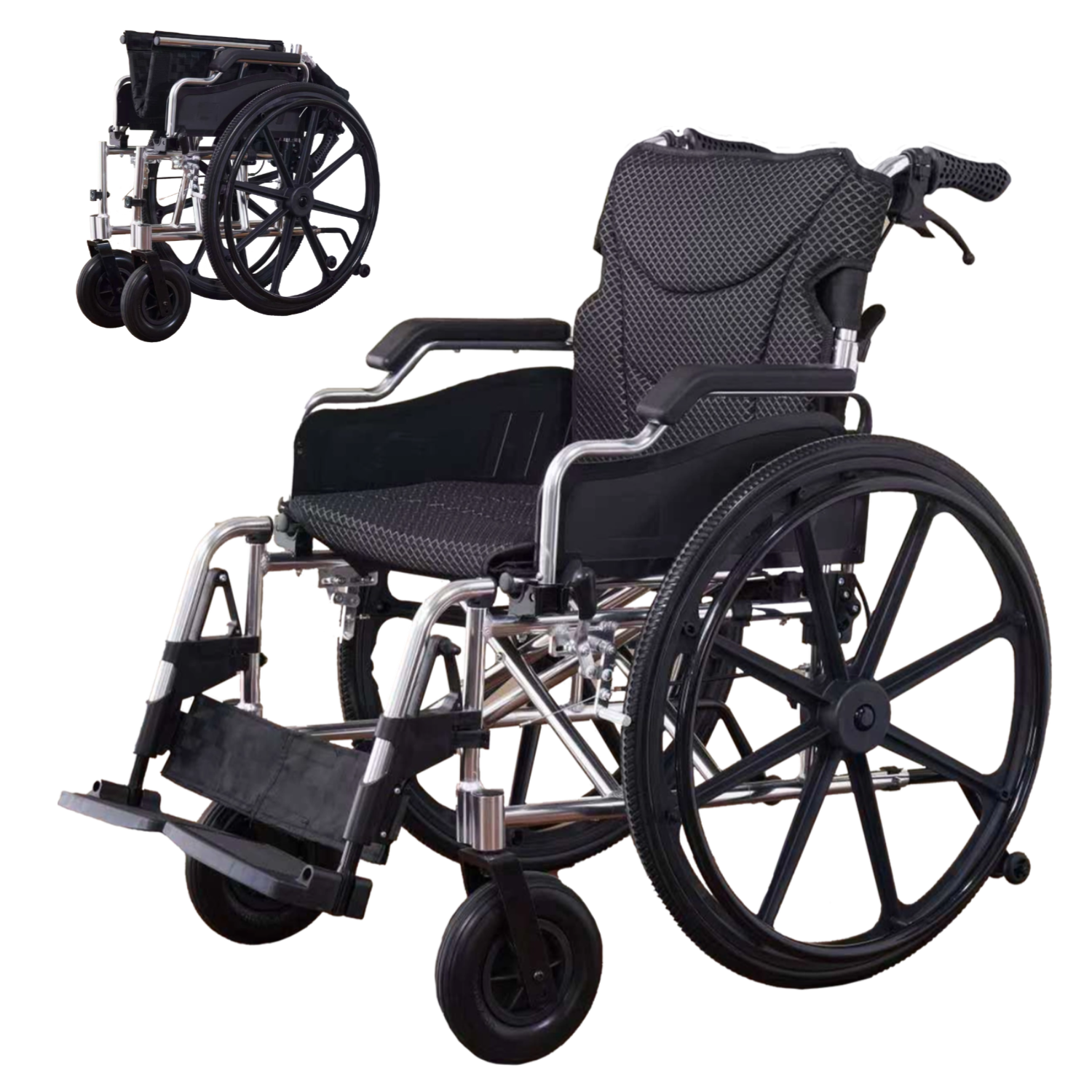 Heavy-duty Foldable Manual Wheelchair for Adults - Double X Force Support with Adjustable Seat Belt,Breathable Cushion & Anti-backflip Design - 24'Pu Tires for All Terrains,350 Lbs Capacity,Silver
