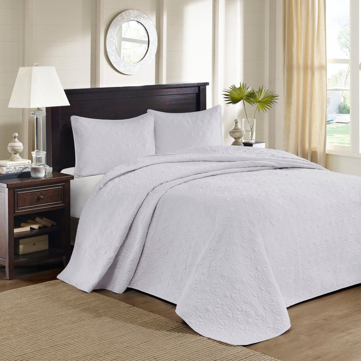 Reversible Bedspread Set White Twin