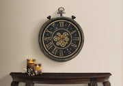 Clocks, 24' Round, Gear Mechanism, Wall Clock, Brown, Transitional