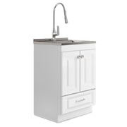 Lawrence - 24' Laundry Cabinet with Faucet and Stainless Steel Sink - White