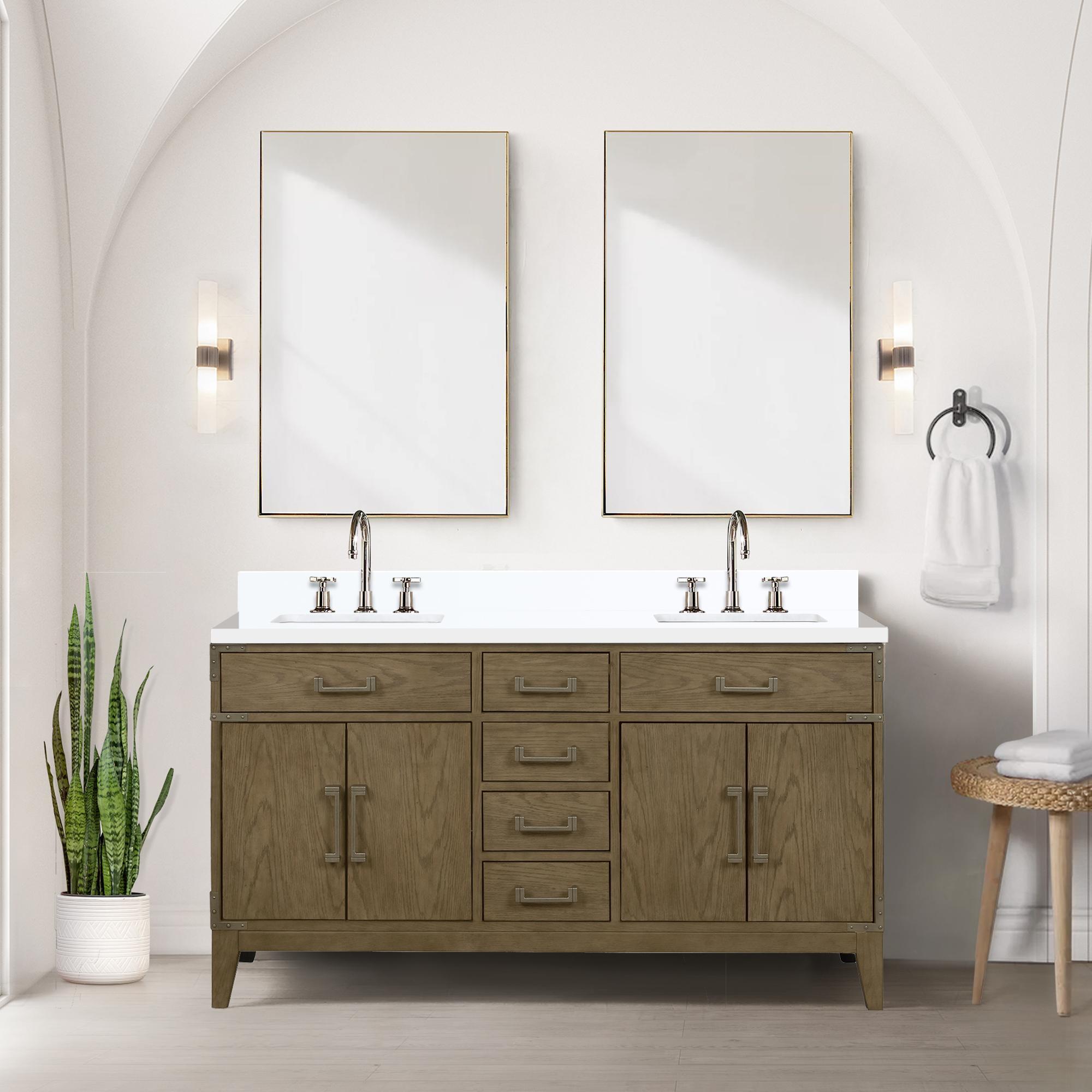 Grey Oak Double Bath Vanity 60 in. W x 22 in. D, with Cultured Marble Top