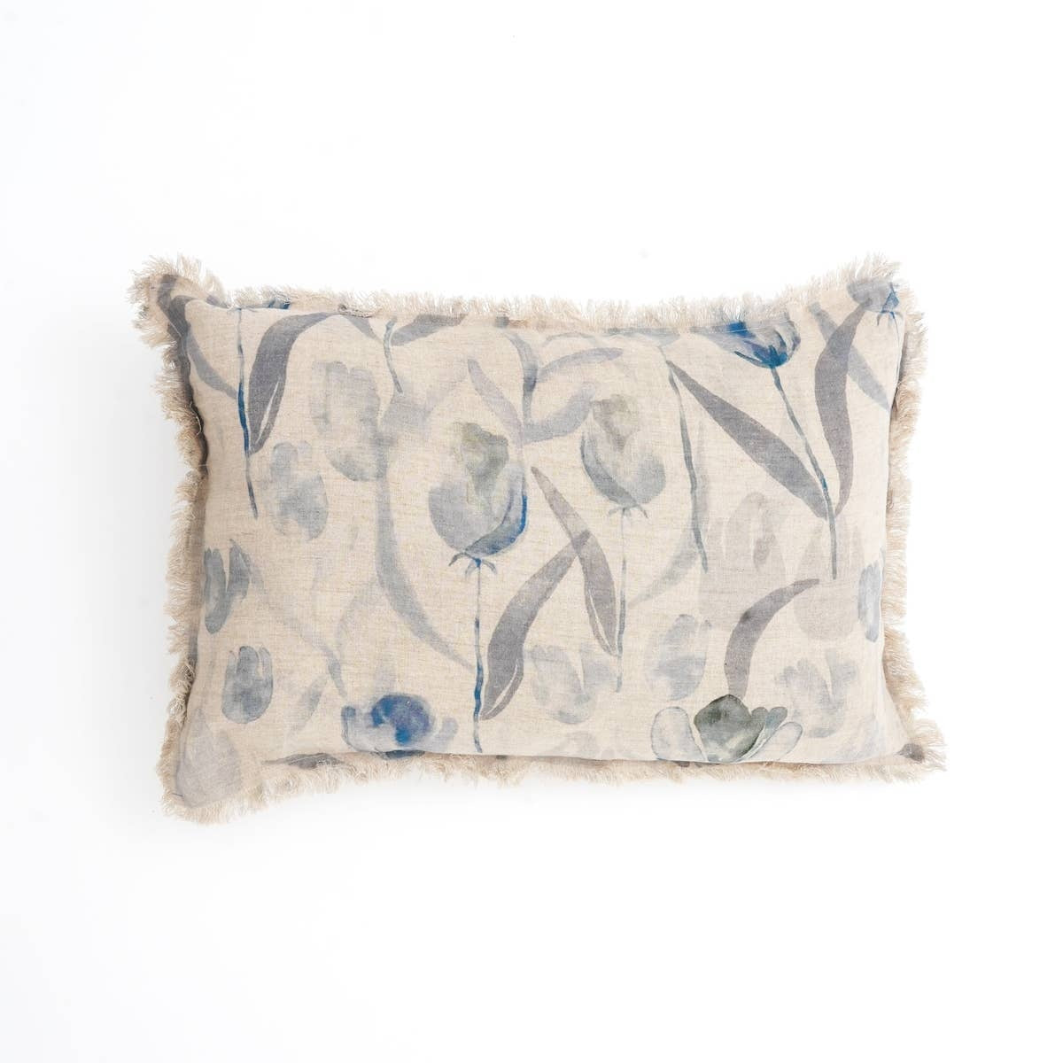 Linen Printed Lumbar with Fringes (Blue & Grey)-16'X24'