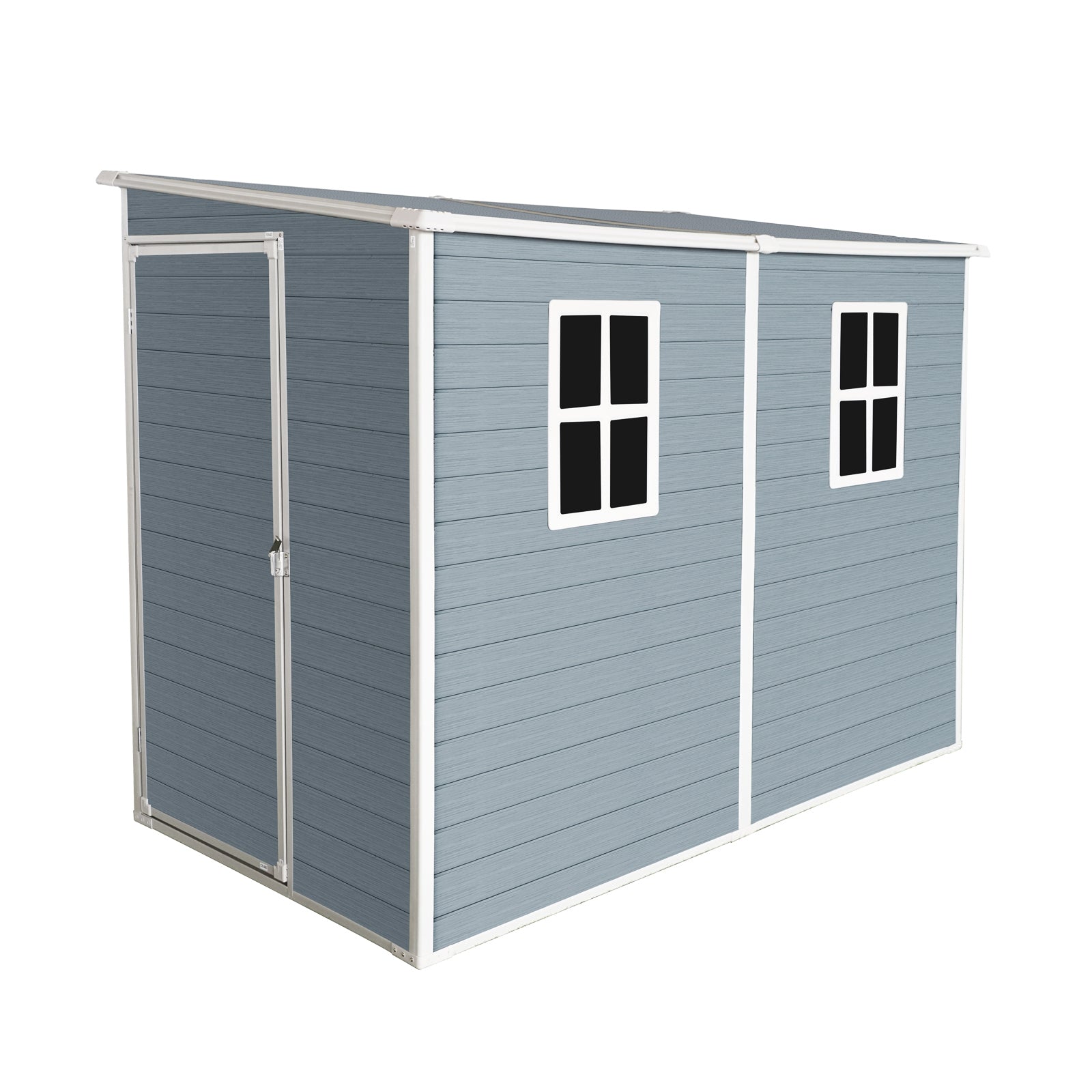 Outdoor Resin Storage Shed with Floor and Windows, Waterproof, Lockable Doors - Grey, 4x8ft
